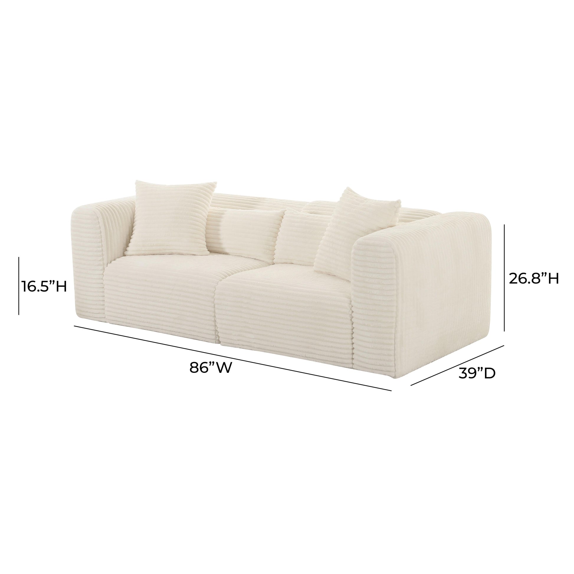 Tarra 86 Fluffy Oversized Corduroy Modular Loveseat by TOV L69013