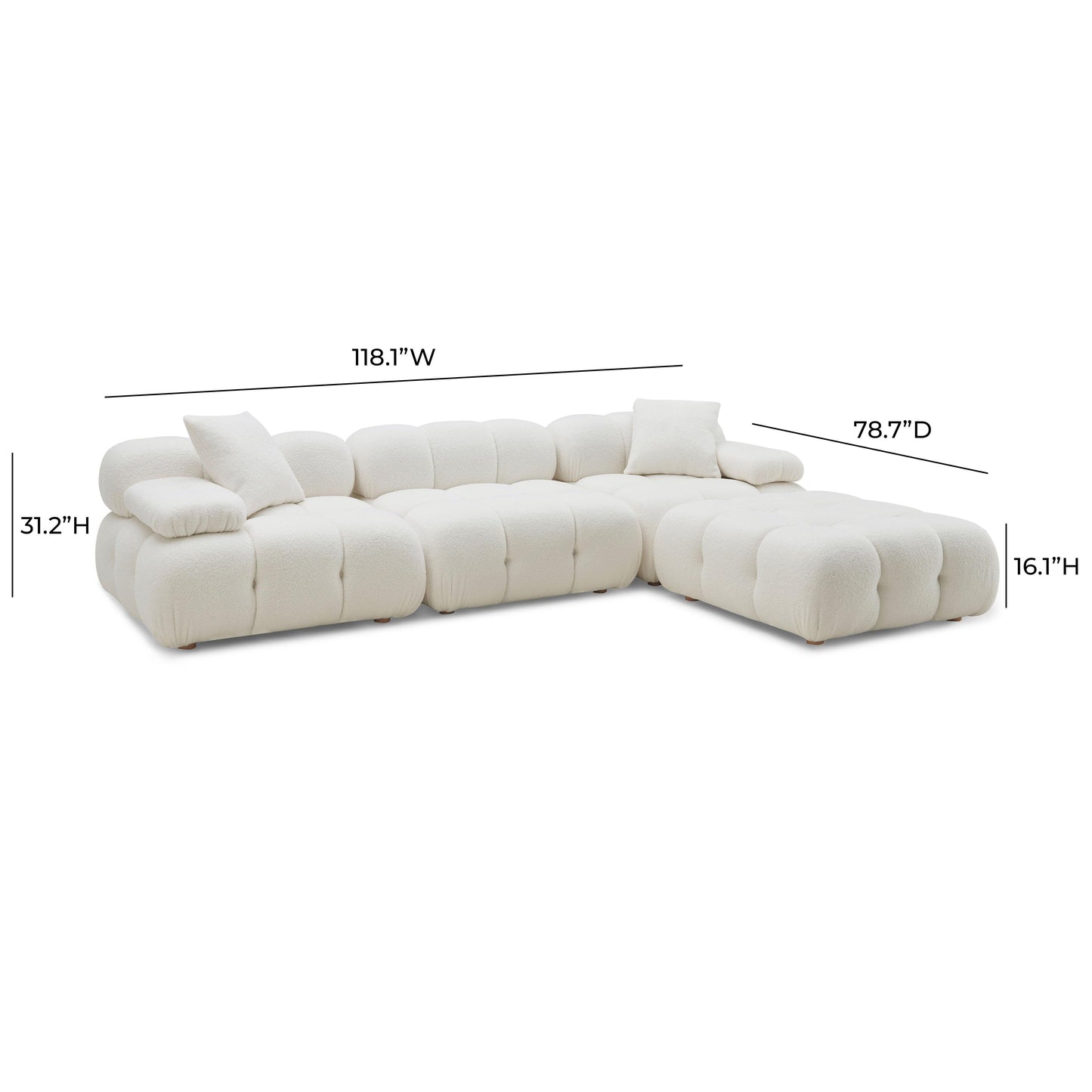 Calliope 4-Piece Performance Vegan Shearling Modular Sectional Cream by Tov Furniture
