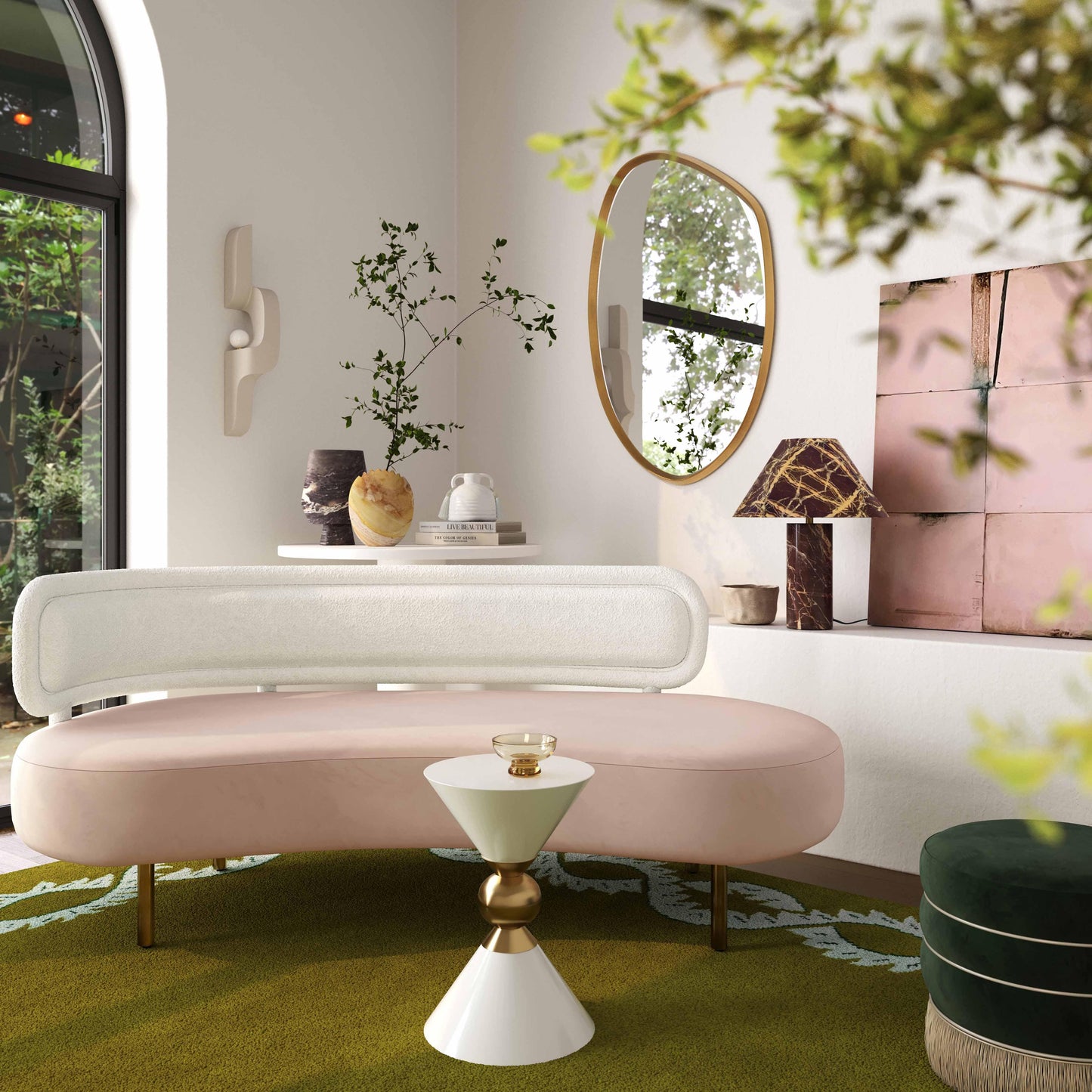 Tischa 70" Performance Fabric Sofa Blush, Cream by Tov Furniture