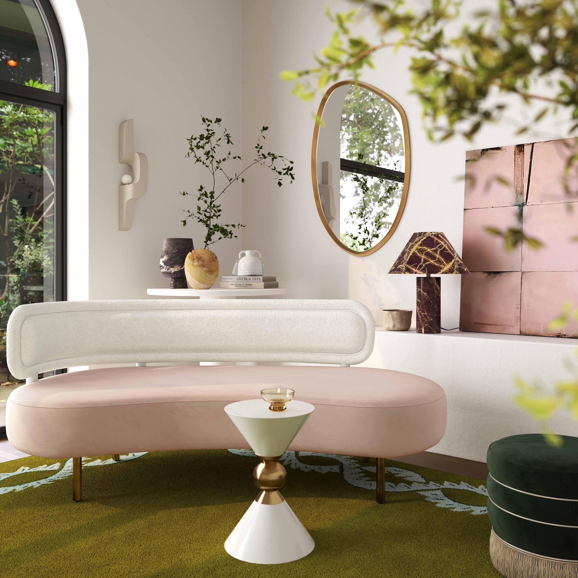 Tischa 70" Performance Fabric Sofa Blush, Cream by Tov Furniture