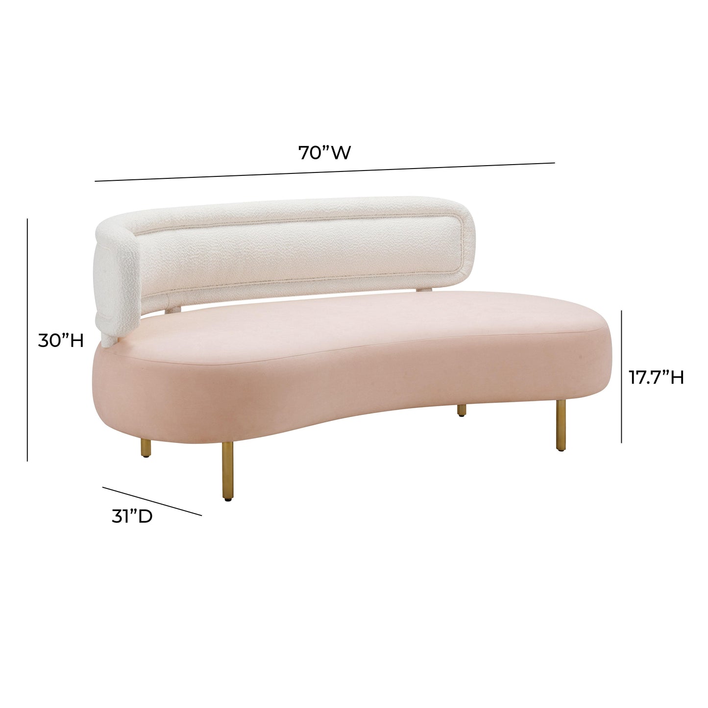 Tischa 70" Performance Fabric Sofa Blush, Cream by Tov Furniture