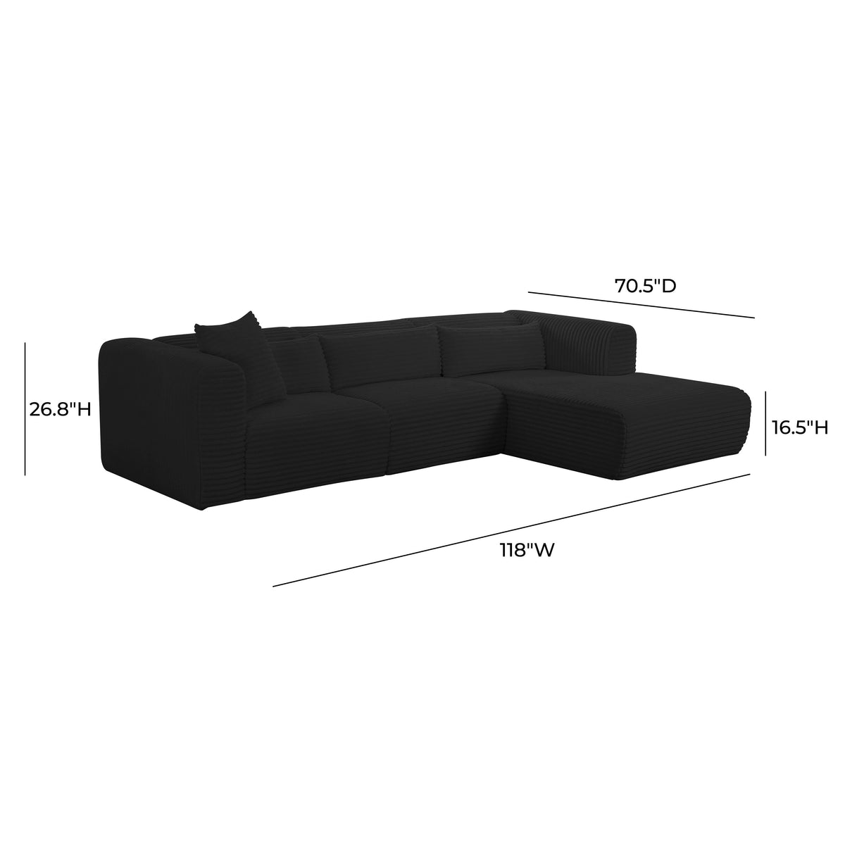 Tarra Fluffy Oversized Black Performance Corduroy Modular RAF Sectional by TOV Furniture – photo 8 of 8