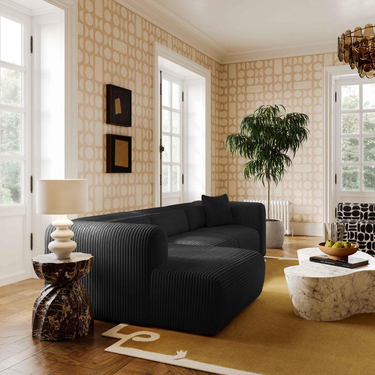Tarra Fluffy Oversized Black Performance Corduroy Modular LAF Sectional by TOV Furniture – photo 2 of 8