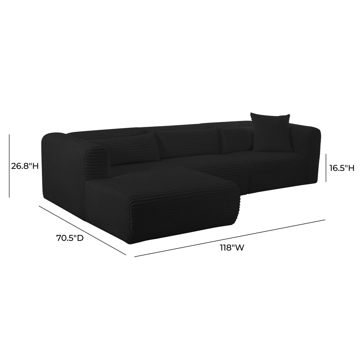 Tarra Fluffy Oversized Black Performance Corduroy Modular LAF Sectional by TOV Furniture – photo 8 of 8
