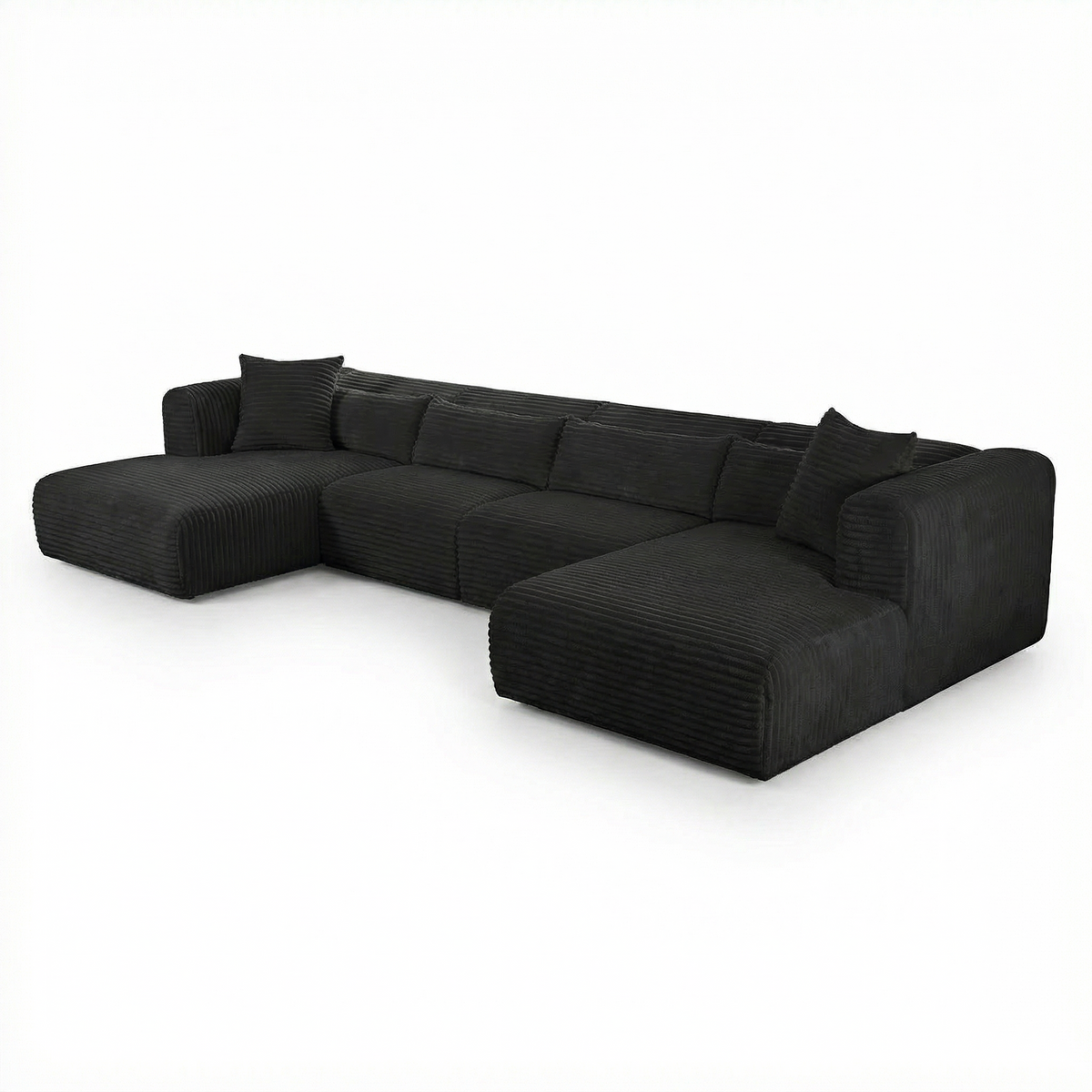 Tarra 4-Piece Fluffy Oversized Black Corduroy Modular U-Sectional by TOV Furniture – photo 4 of 7