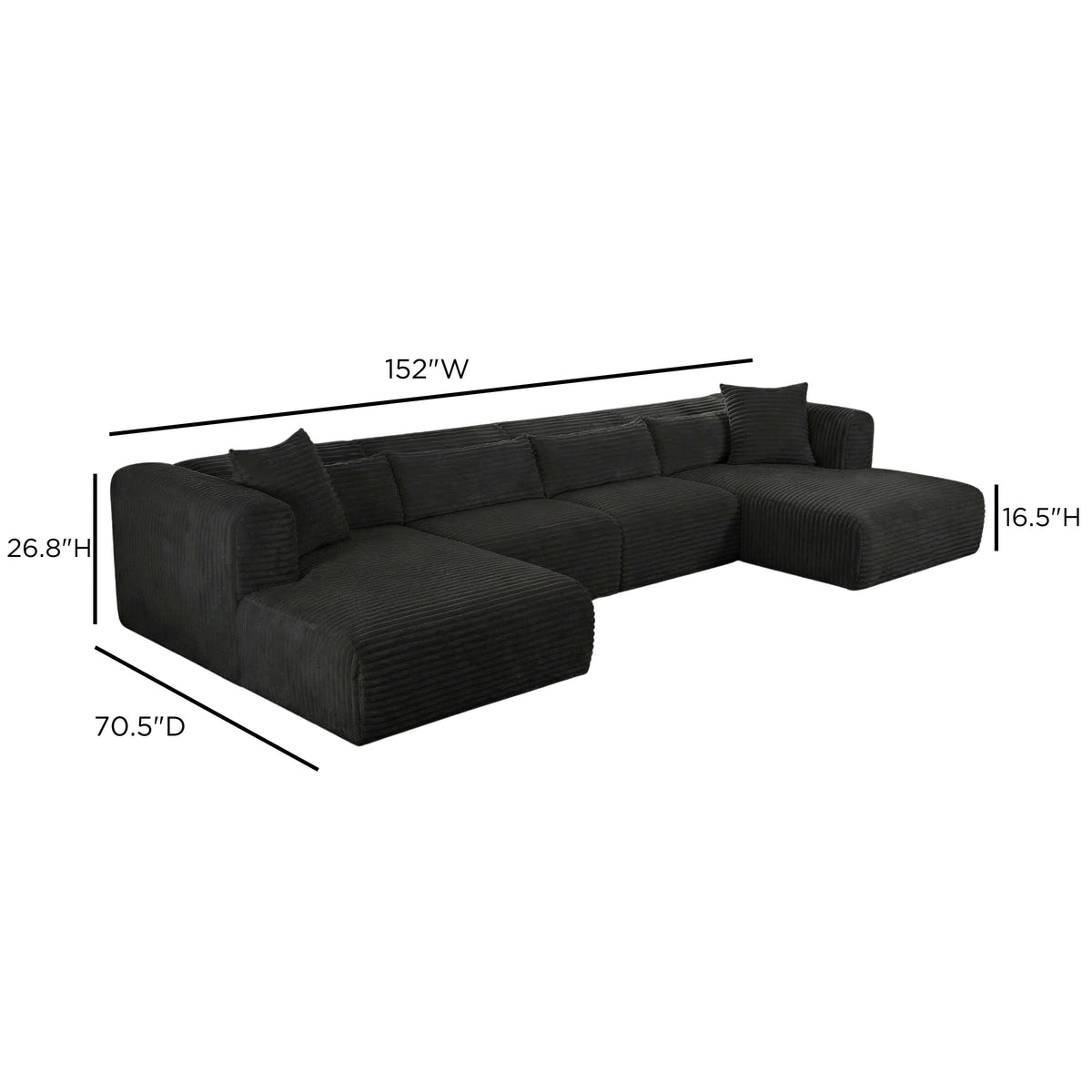 Tarra 4-Piece Fluffy Oversized Black Corduroy Modular U-Sectional by TOV Furniture – photo 7 of 7