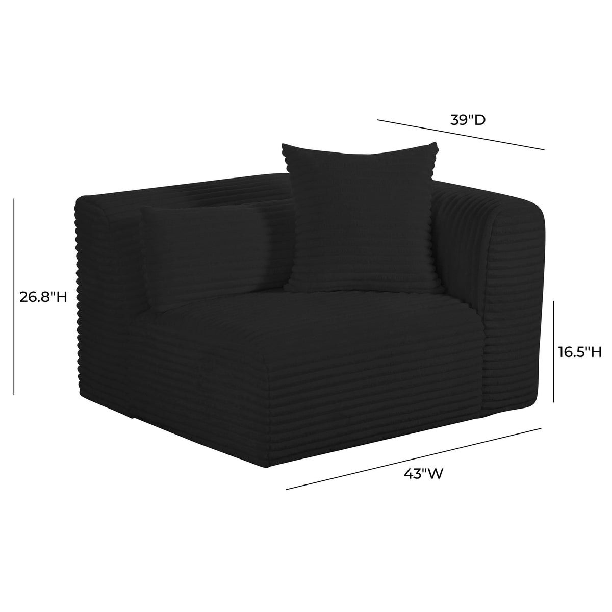 Tarra Fluffy Oversized Black Performance Corduroy Modular RAF Corner Chair by TOV Furniture – photo 7 of 7