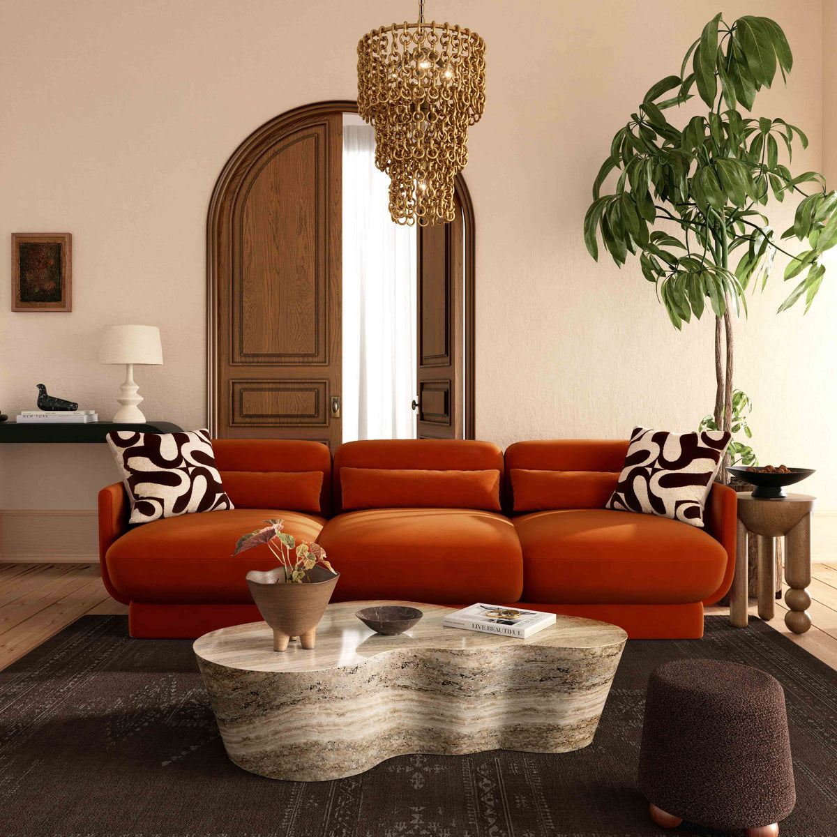 Azalea Rust Orange Performance Velvet Sofa by TOV Furniture – photo 2 of 7
