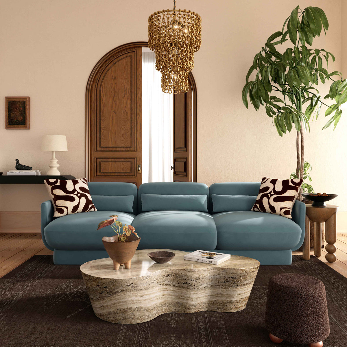 Azalea Powder Blue Performance Velvet Sofa by TOV Furniture – photo 2 of 7