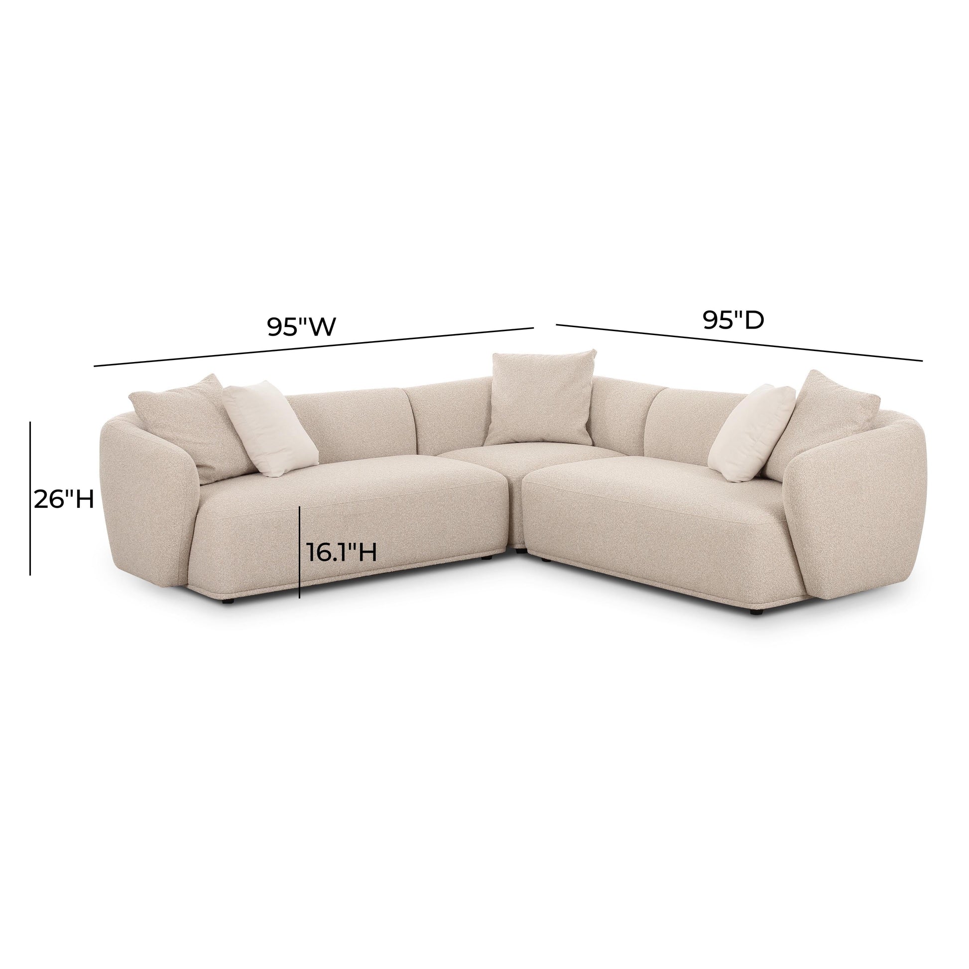 Sylvie 3 Piece Cream Boucle L Shaped Sectional by TOV L69098 Sec