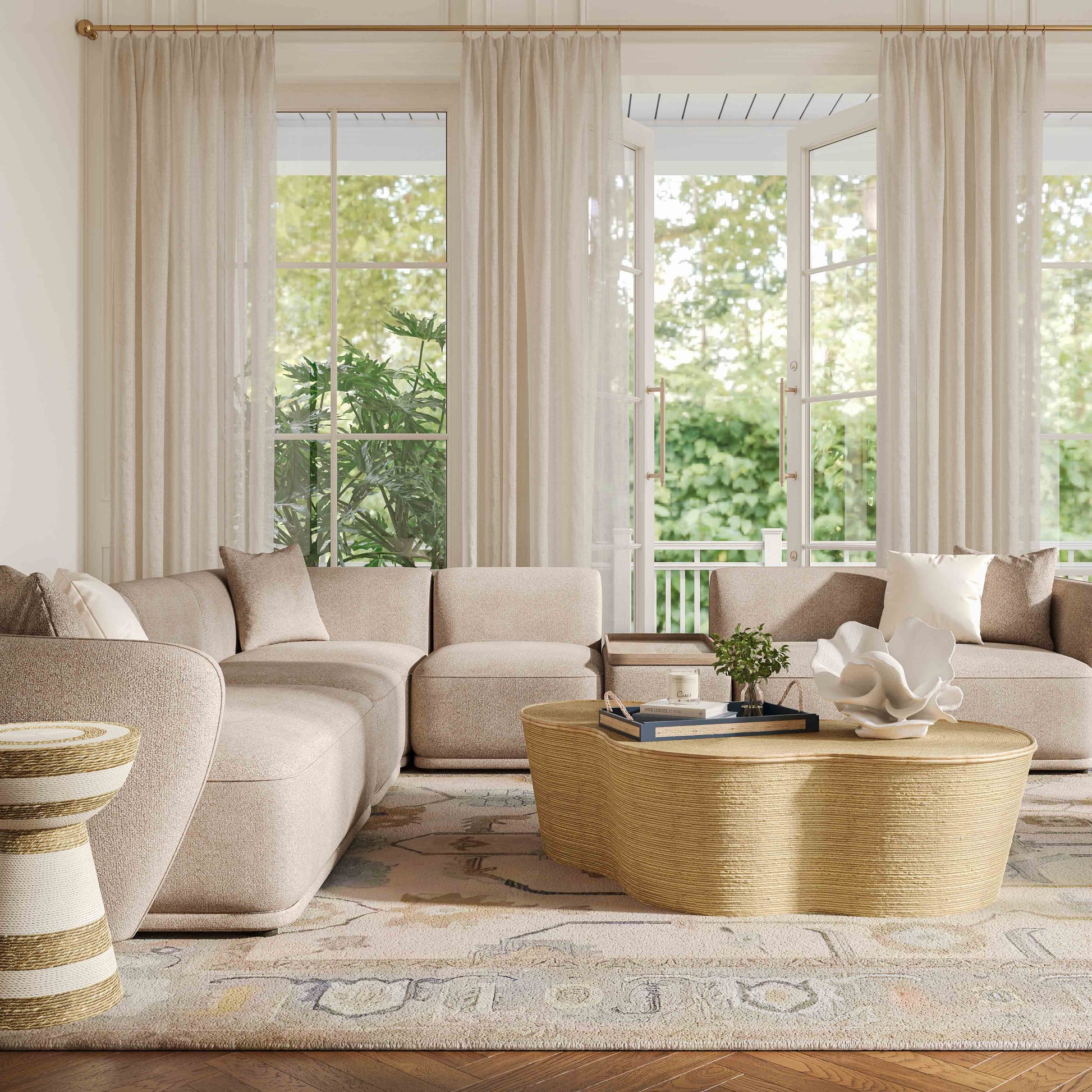 Sylvie 6-Piece Cream Performance Boucle Large Sectional Cream by Tov Furniture