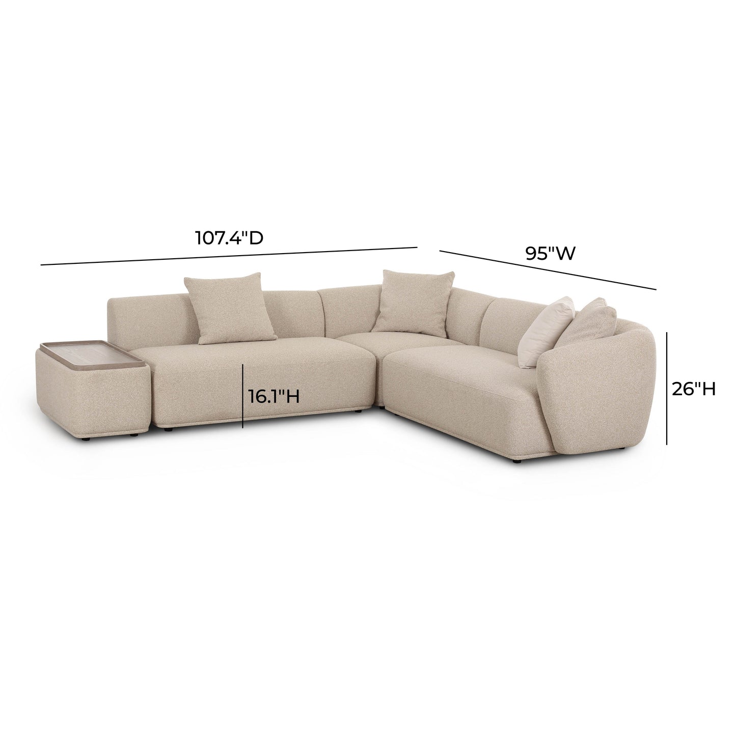 Sylvie 4 Piece Cream Boucle Chaise Sectional by TOV L69099 Laf