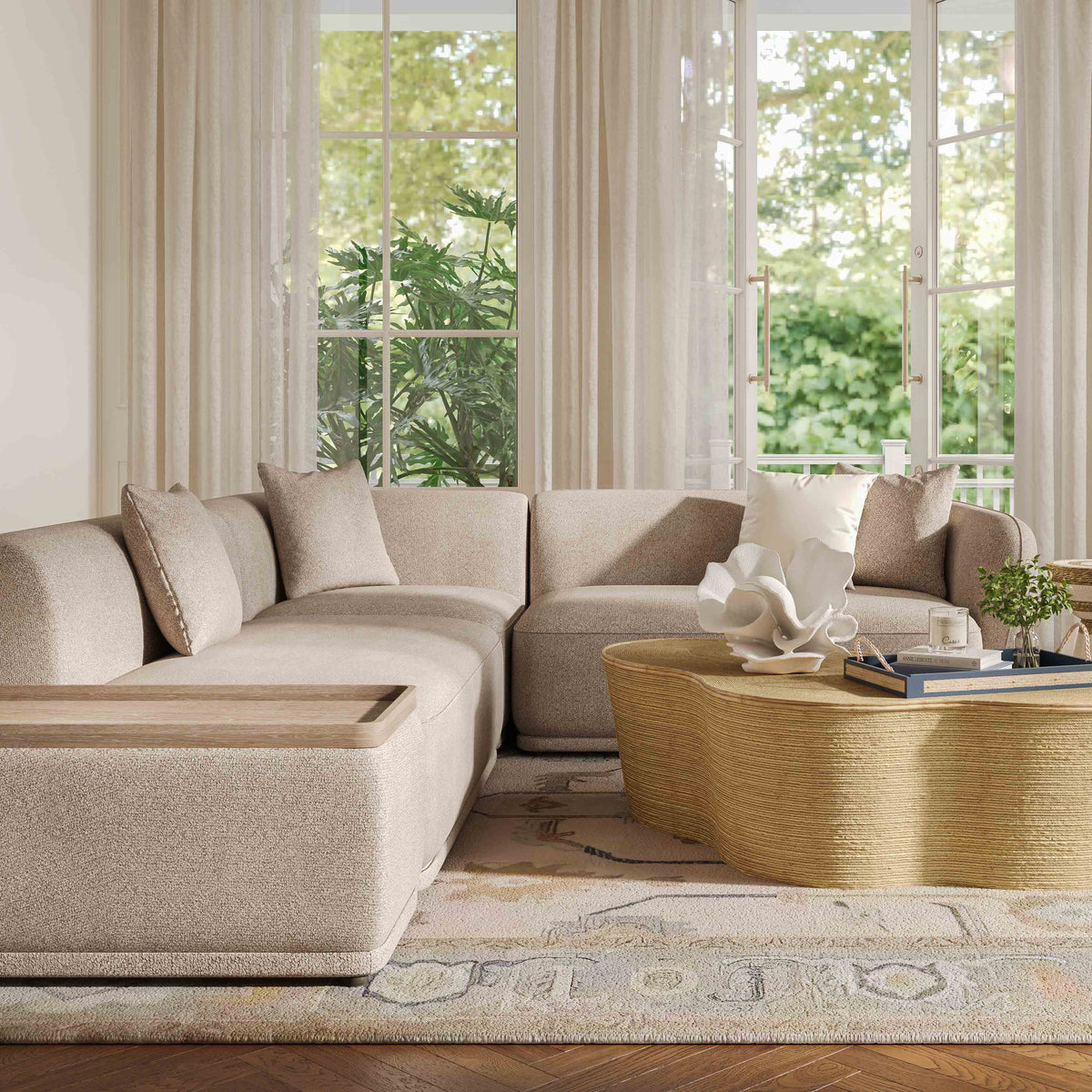 Sylvie Cream Performance Boucle 4-Piece Left Chaise Sectional by TOV Furniture – photo 2 of 7