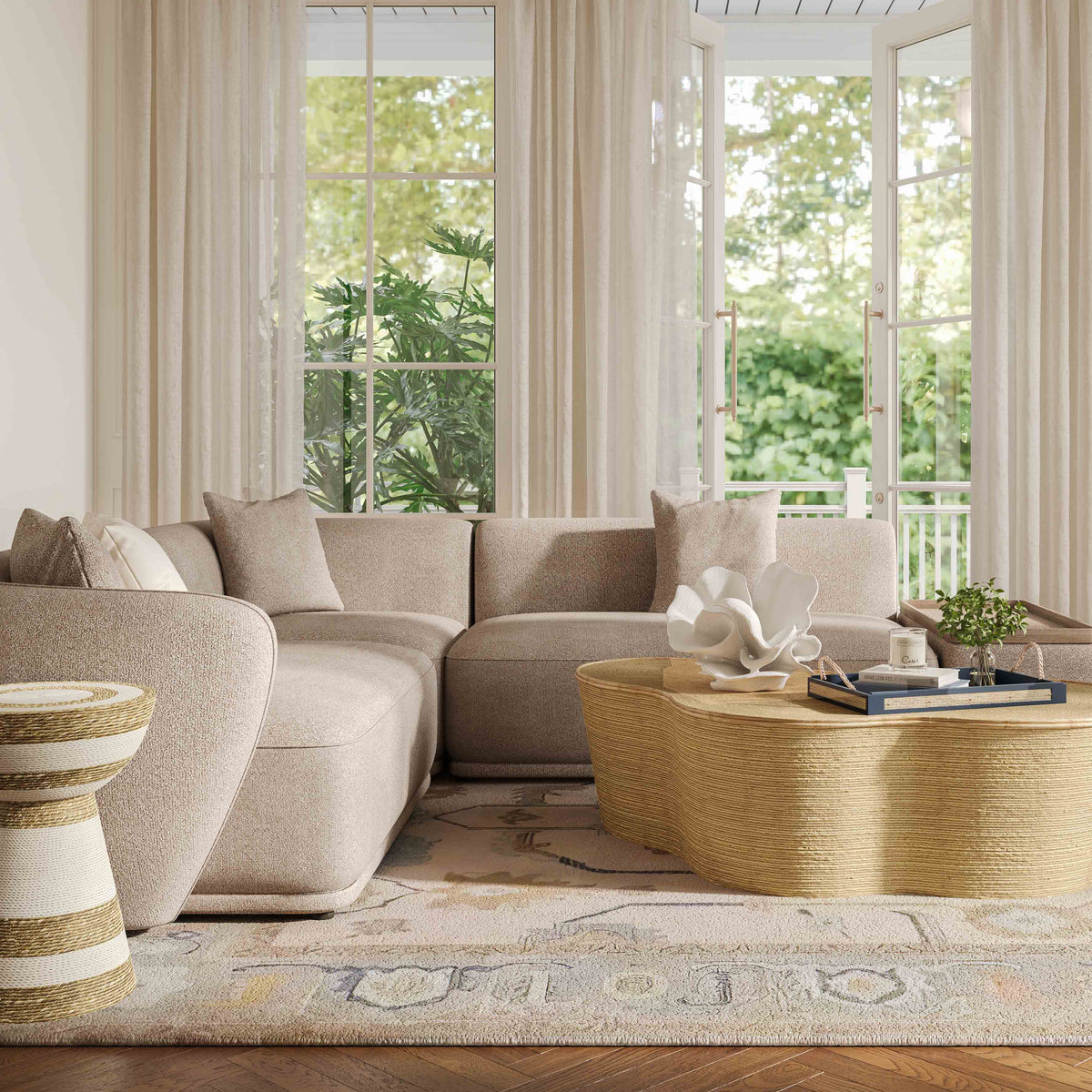 Sylvie Cream Performance Boucle 4-Piece Right Chaise Sectional by TOV Furniture – photo 2 of 7