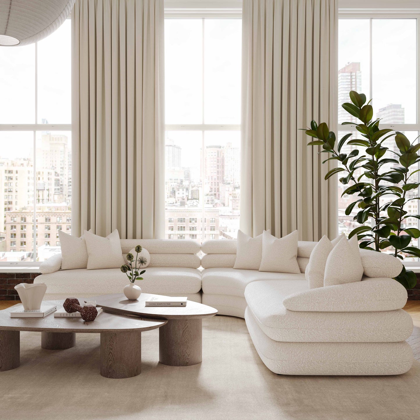 Lulu 3-Piece Cream Performance Boucle Modular Curved L-Sectional Cream by Tov Furniture
