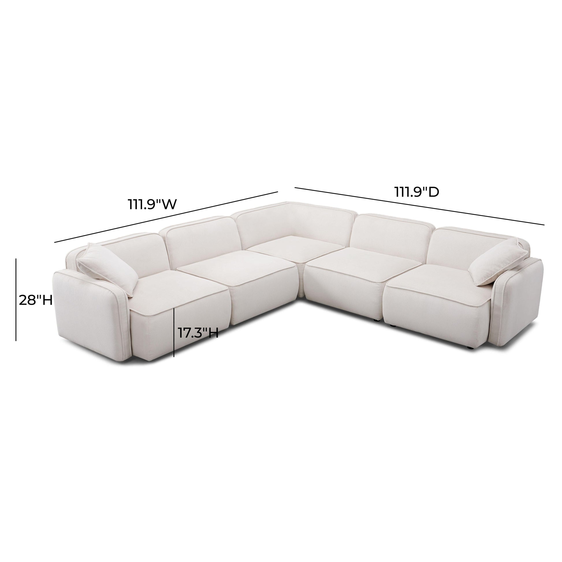 Travie 5 Piece Performance Corduroy Velvet Modular L Sectional by TOV L69184