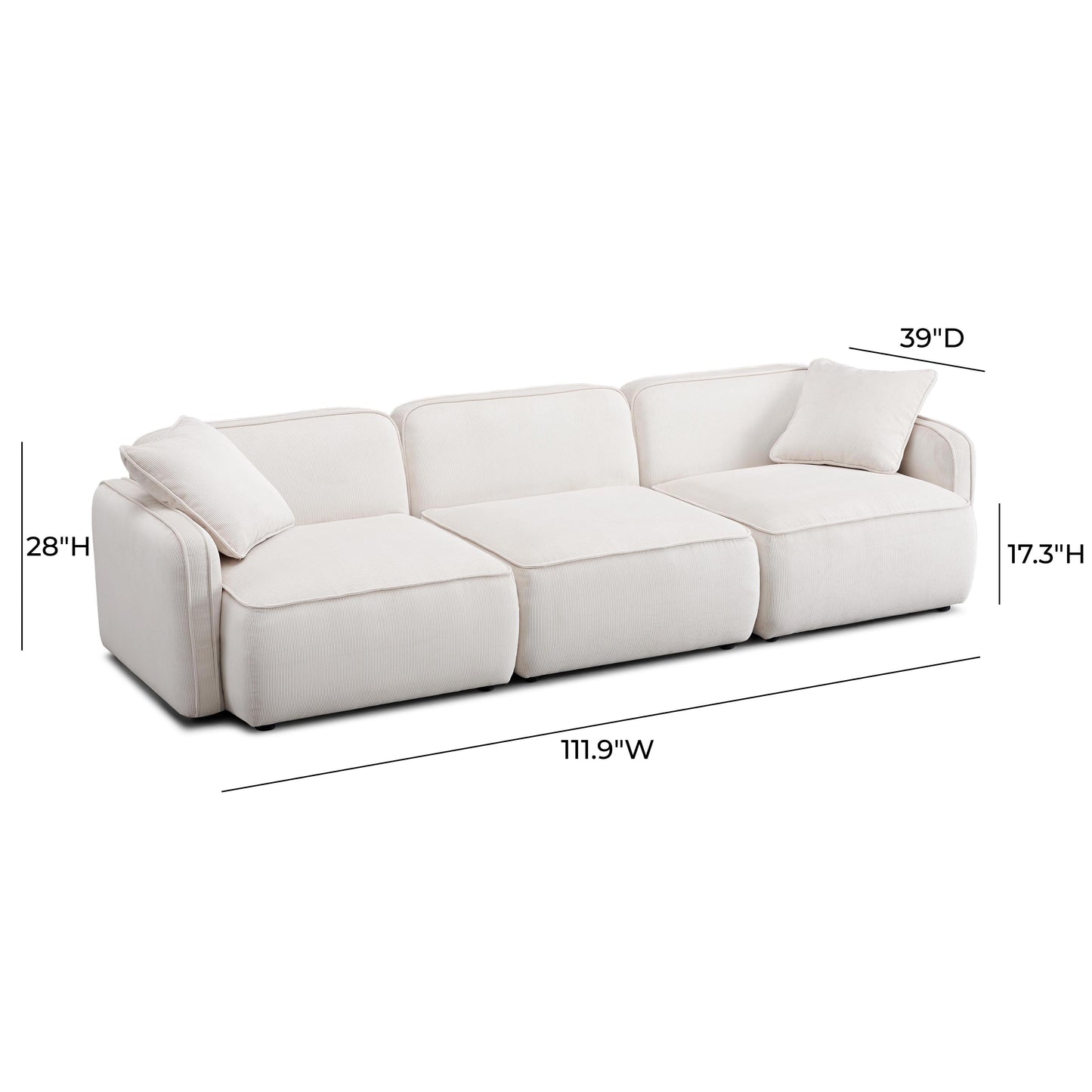 Travie 112 Performance Corduroy Velvet Modular Sofa by TOV L69176