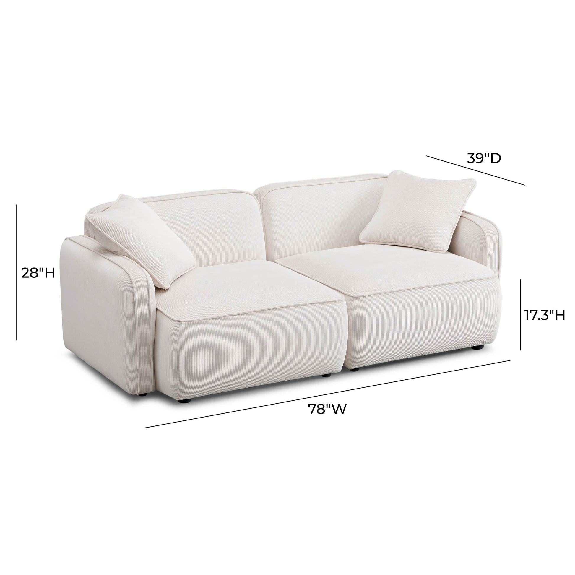 Travie 78 Performance Corduroy Velvet Modular Loveseat by TOV L69187