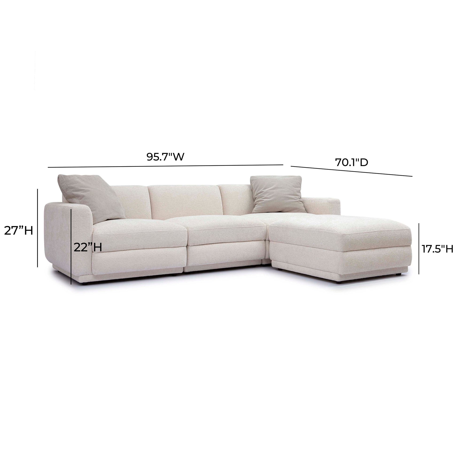 Perry 4 Piece Cream Chenille Modular Sectional by TOV L69219 Sec