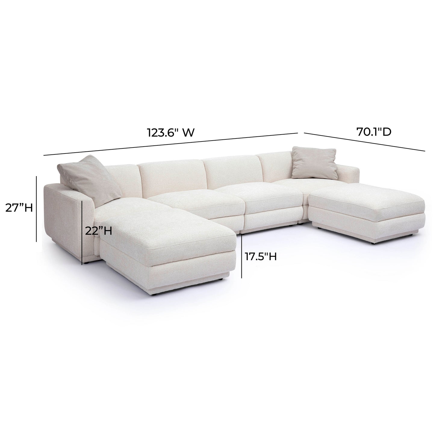 Perry 6 Piece Cream Chenille Modular U Sectional by TOV L69219 Sec1