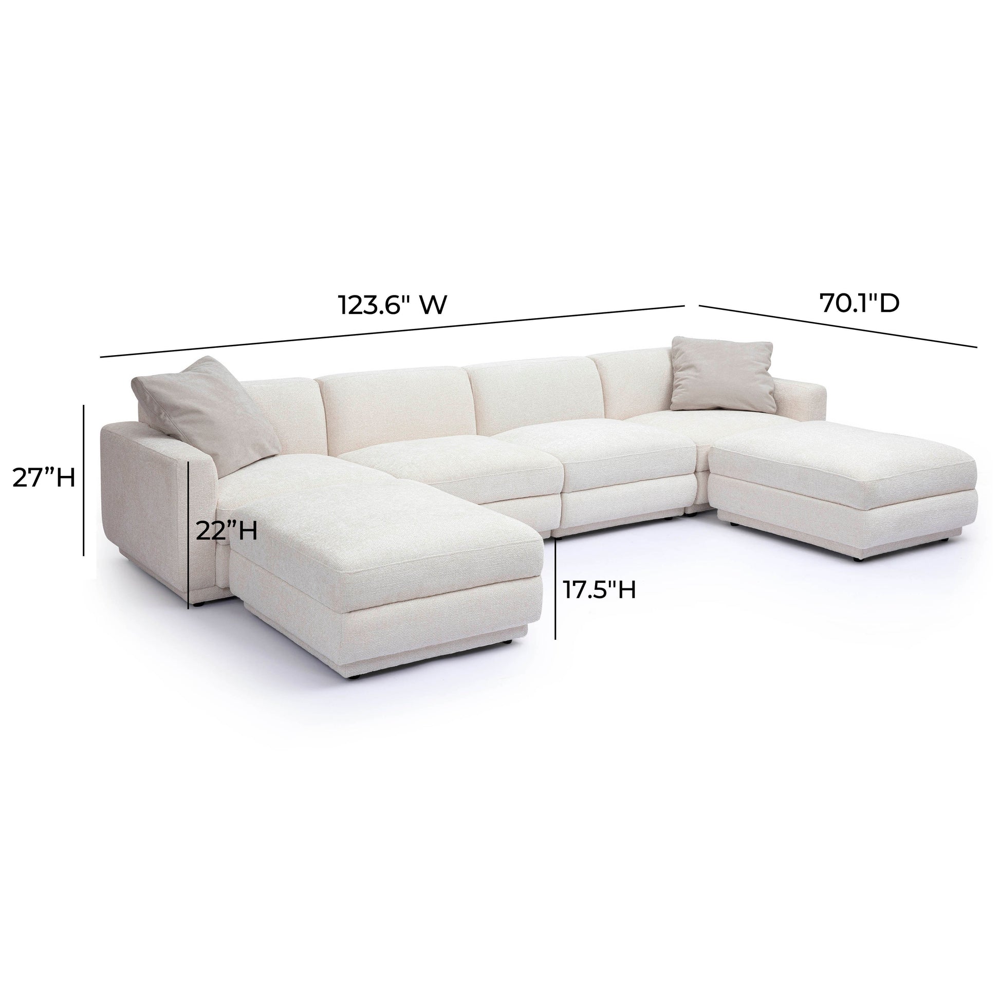 Perry 6 Piece Cream Chenille Modular U Sectional by TOV L69219 Sec1