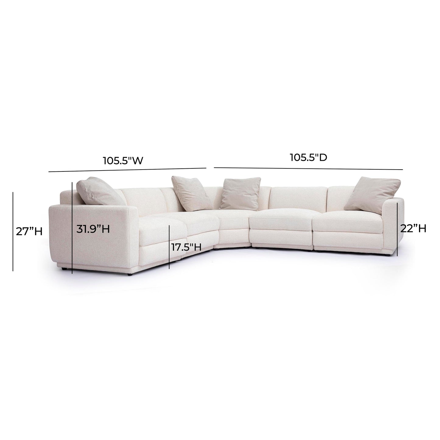 Perry 5 Piece Cream Chenille Modular L Sectional by TOV L69219 Sec4