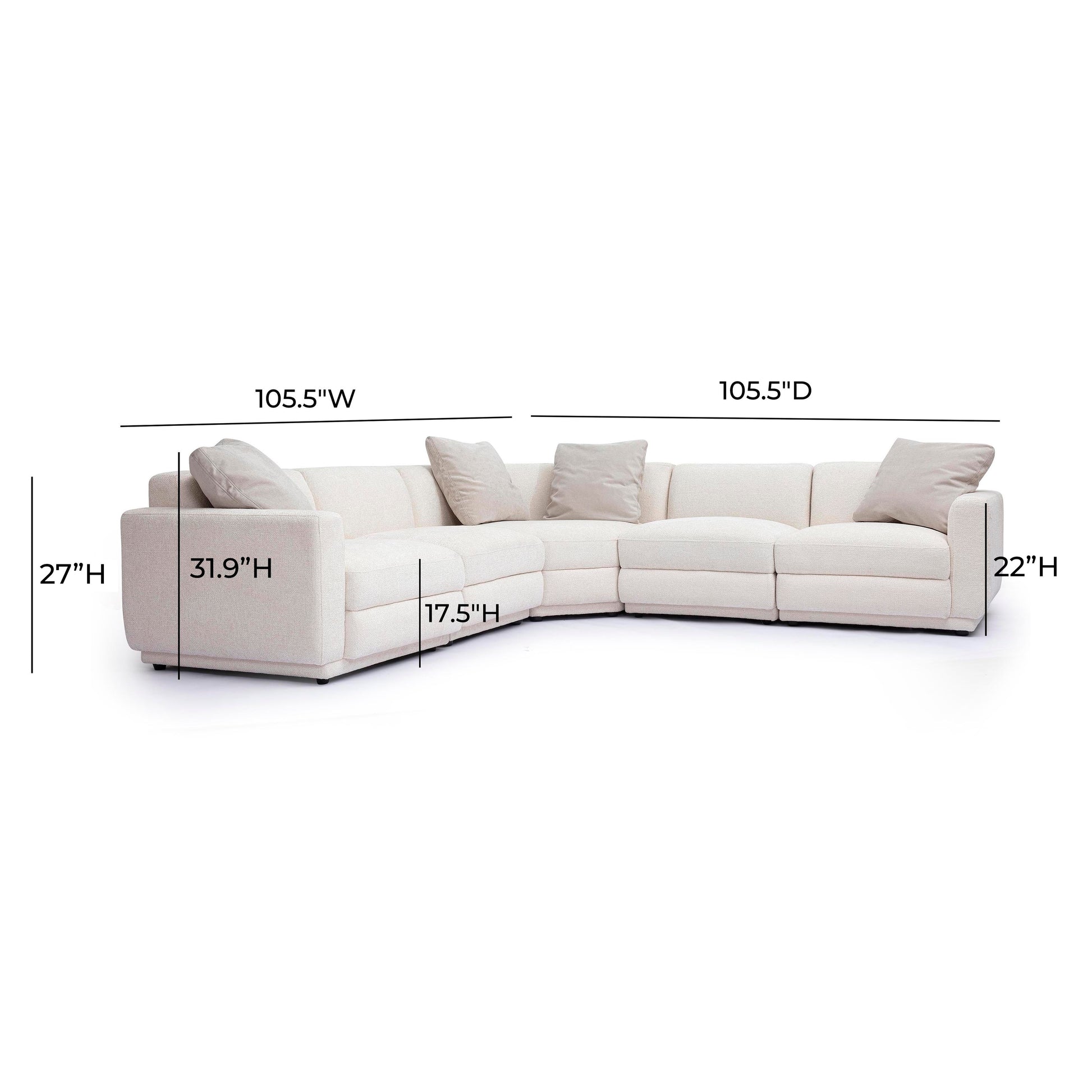 Perry 5 Piece Cream Chenille Modular L Sectional by TOV L69219 Sec4