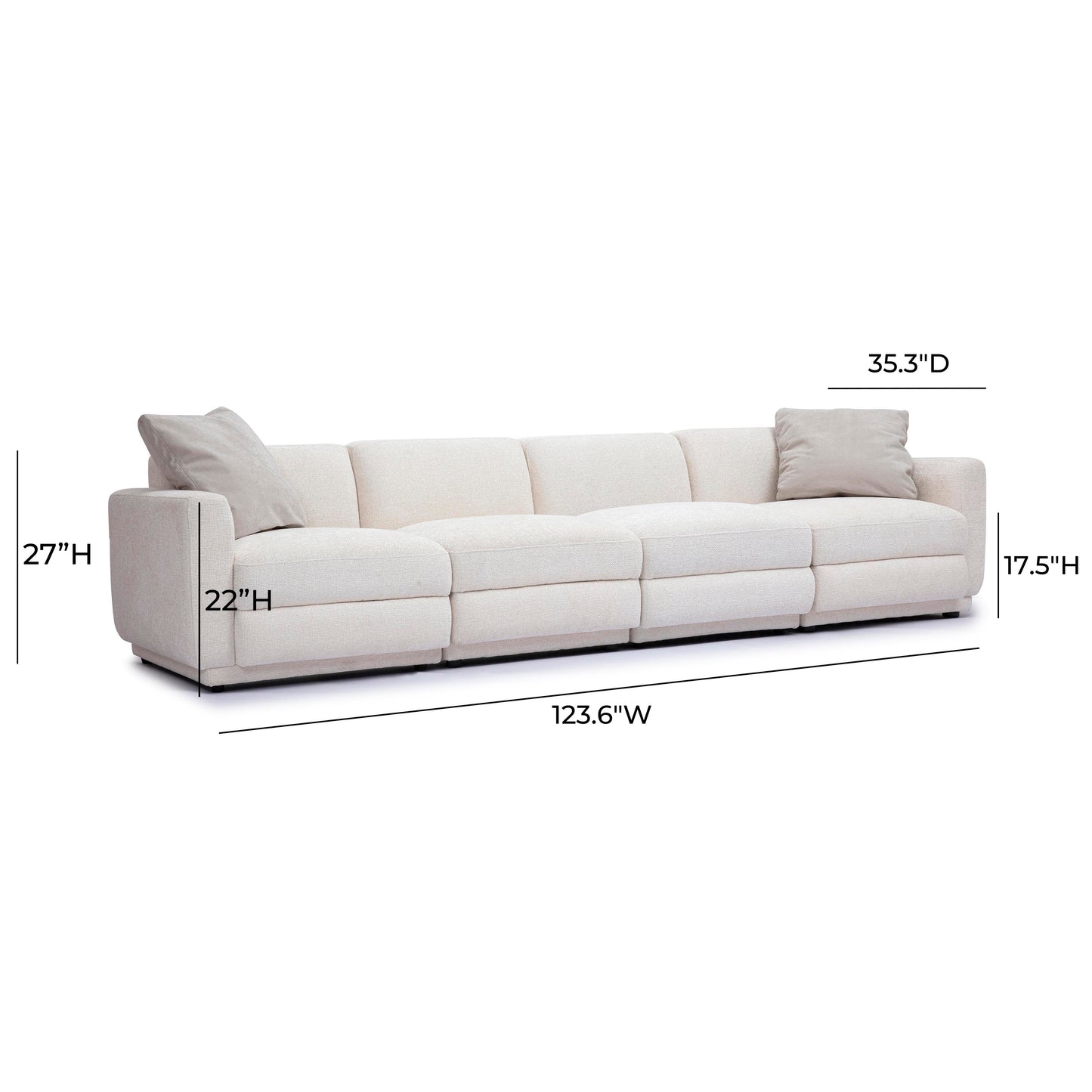 Perry 124 Cream Chenille Modular Long Sofa by TOV L69220 So1