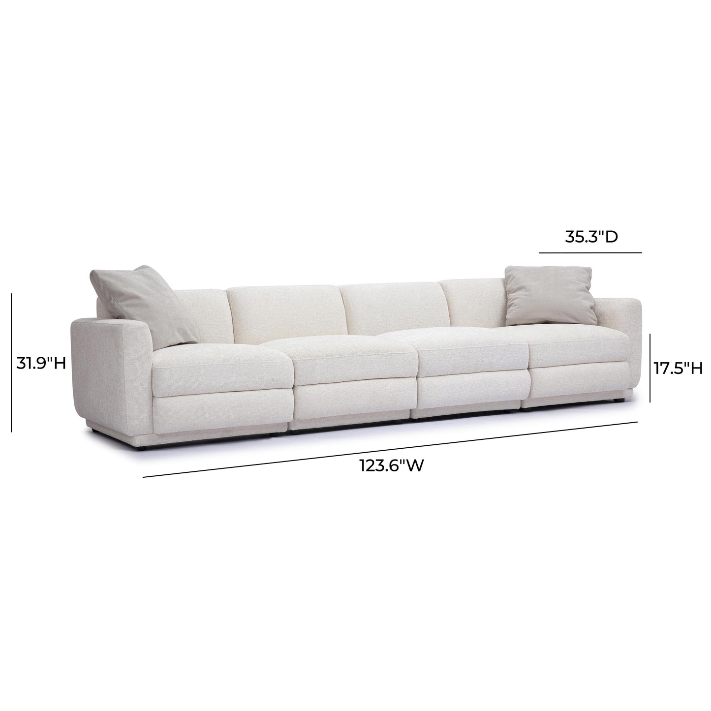 Perry 124" Cream Performance Chenille Modular Long Sofa Cream by Tov Furniture