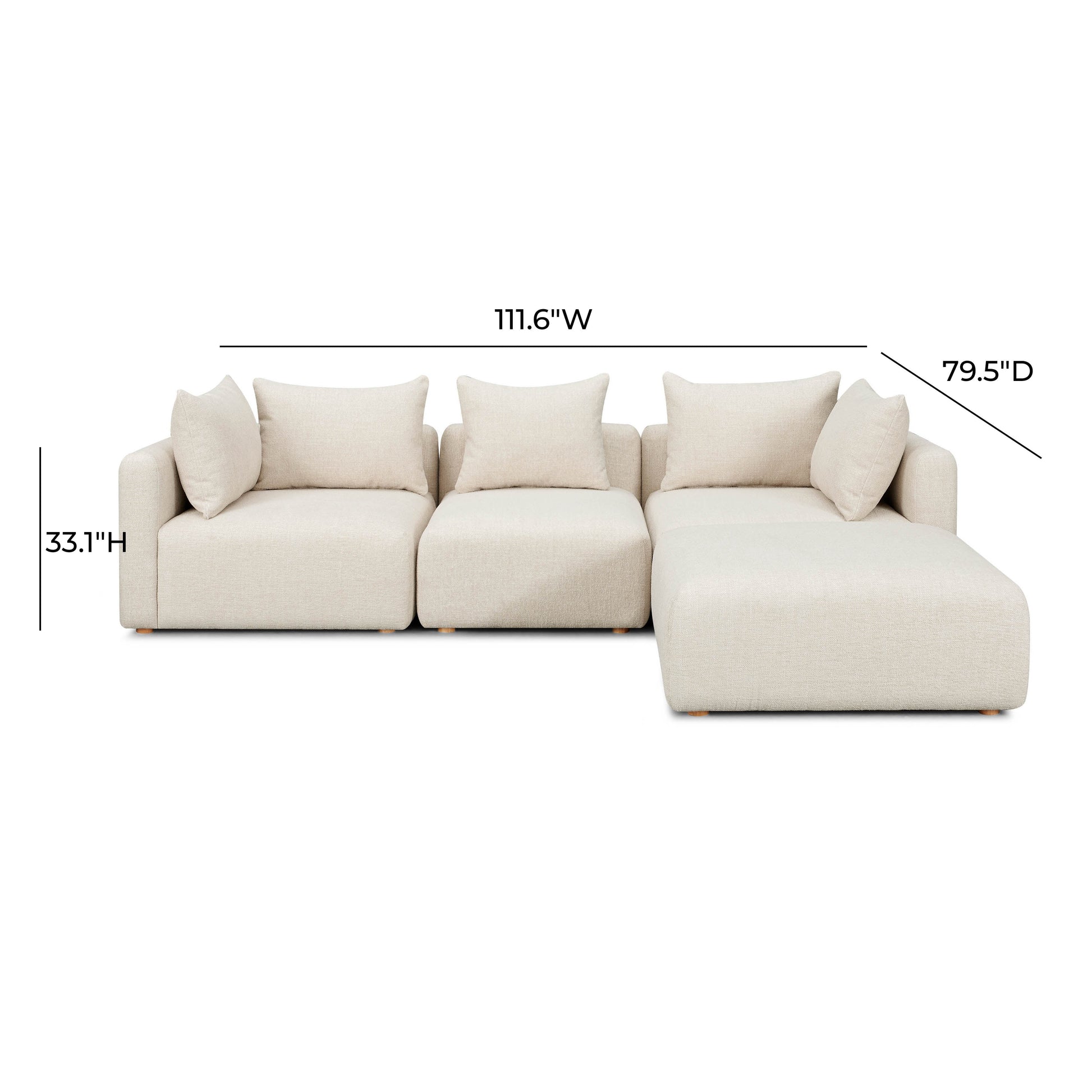 Hangover 4-Piece Contract-Grade Textured Fabric Modular Sectional Cream by Tov Furniture