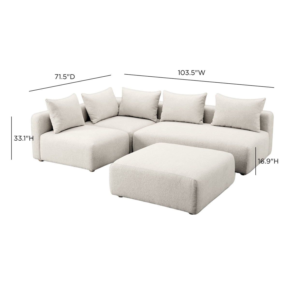 Hangover Cream Contract-Grade Textured Fabric 4-Piece Modular Chaise Sectional by TOV Furniture – photo 6 of 6