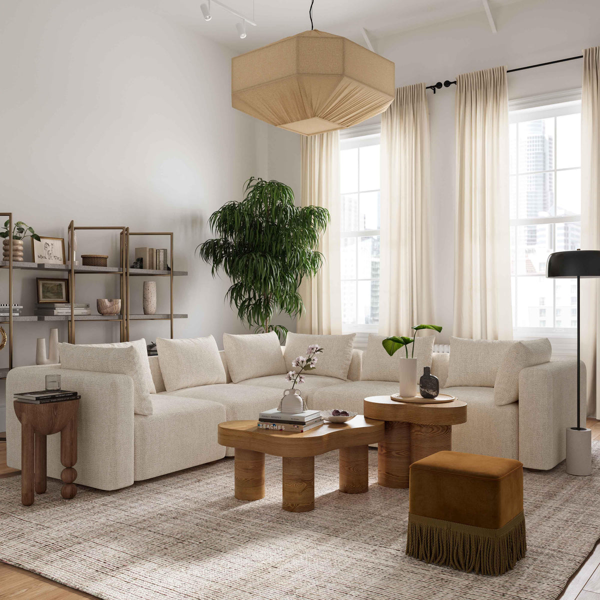 Hangover Cream Contract-Grade Textured Fabric 5-Piece Modular L-Sectional by TOV Furniture – photo 2 of 4