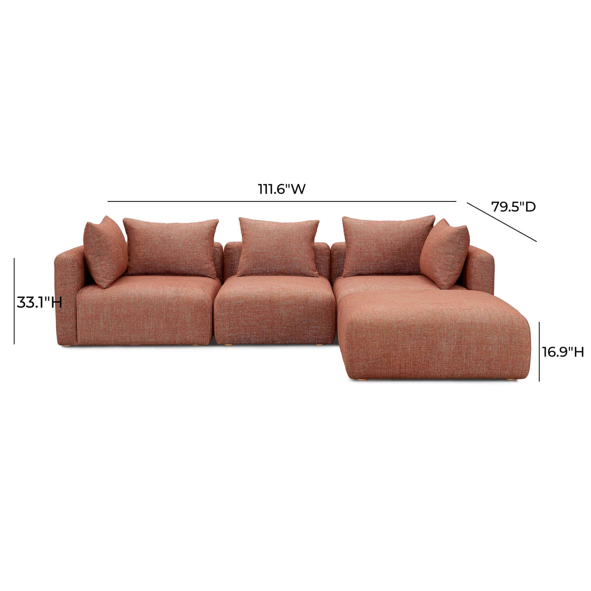 Hangover Sedona Red Contract-Grade Textured Fabric 4-Piece Modular Sectional by TOV Furniture – photo 4 of 4