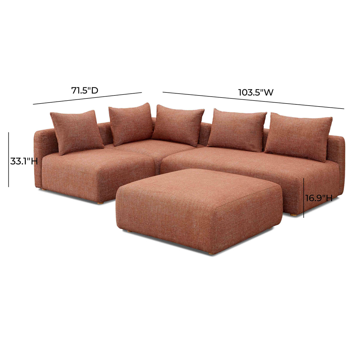 Hangover Sedona Red Contract-Grade Textured Fabric 4-Piece Modular Chaise Sectional by TOV Furniture – photo 6 of 6