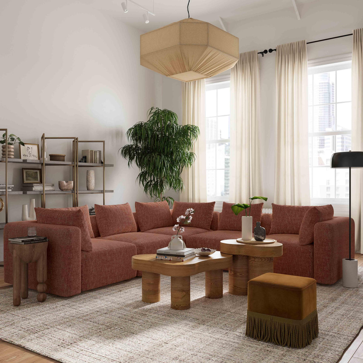 Hangover Sedona Red Contract-Grade Textured Fabric 5-Piece Modular L-Sectional by TOV Furniture – photo 2 of 4