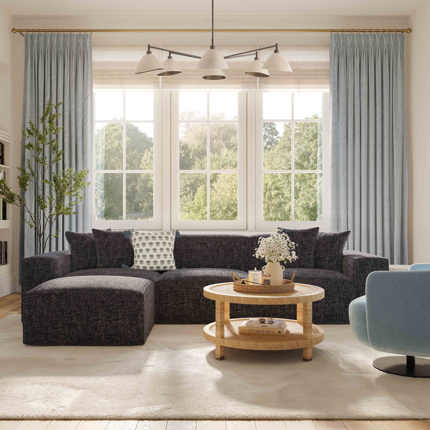 Mindy 4-Piece Performance Chenille Basketweave Modular Sectional Charcoal by Tov Furniture