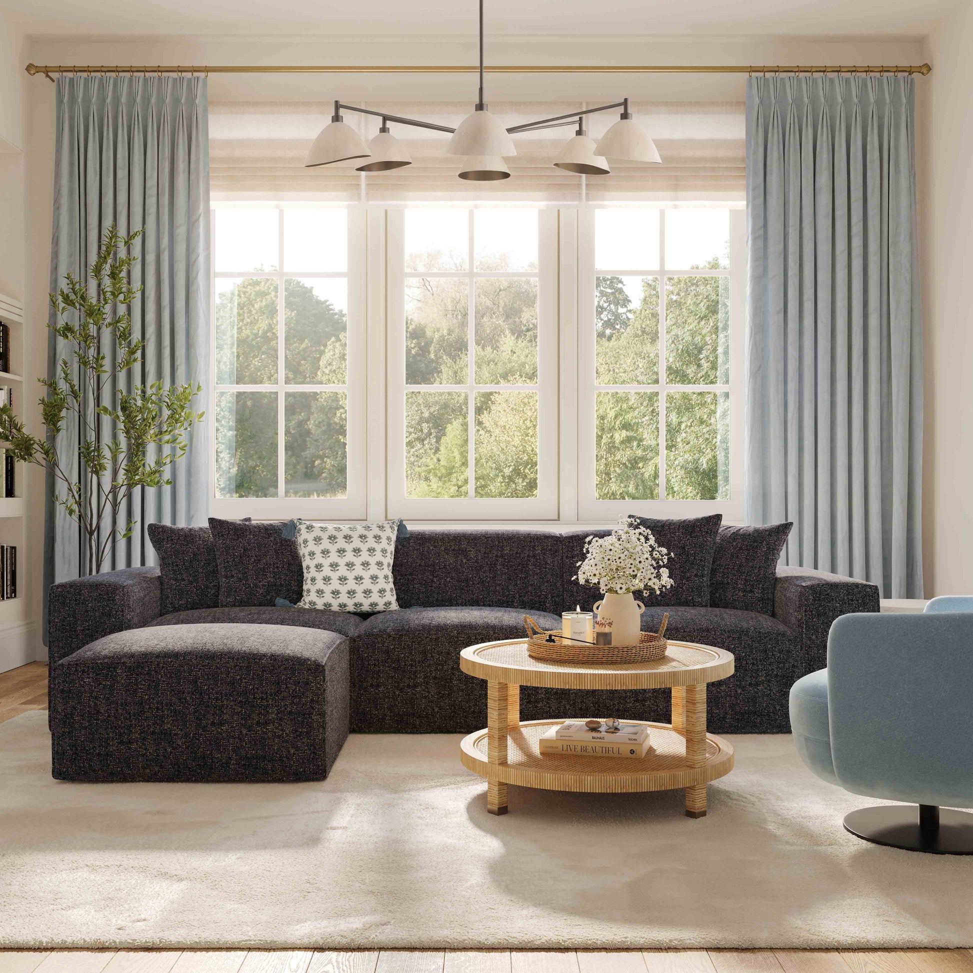 Mindy 4-Piece Performance Chenille Basketweave Modular Sectional Charcoal by Tov Furniture