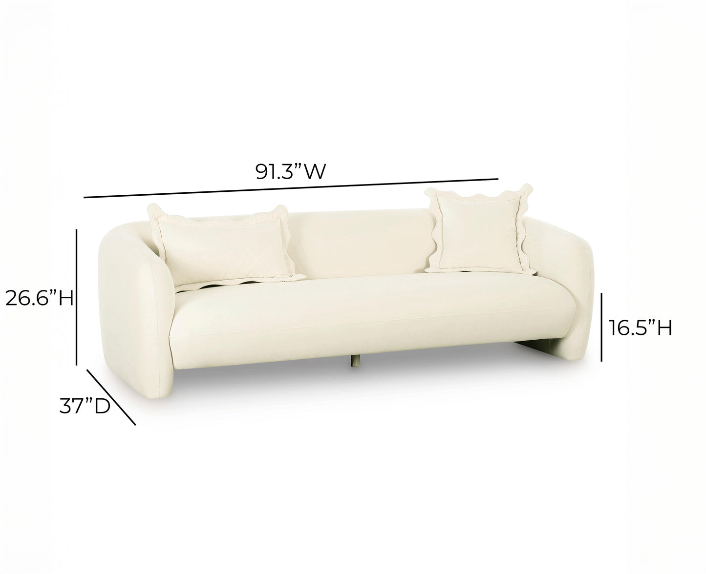 Lou 91" Performance Velvet Sofa Cream by Tov Furniture