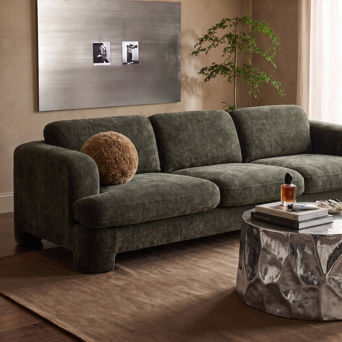 Halsey 102" Forest Green Textured Fabric Sofa by TOV Furniture – photo 2 of 7