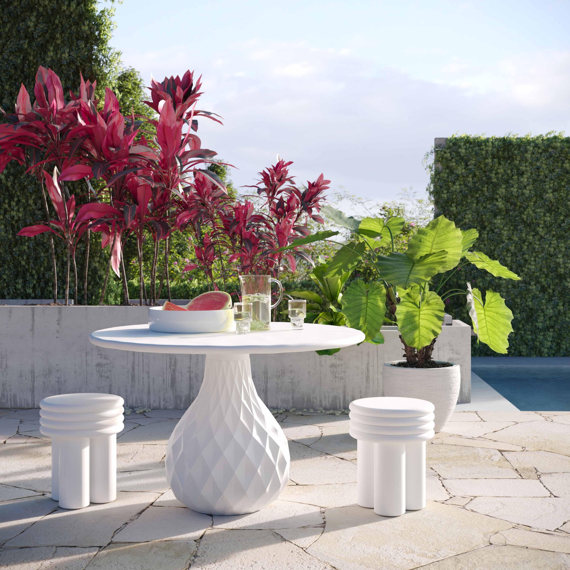 Tulum 47" Ivory Concrete Indoor/OutdoorRound Dining Table Ivory by Tov Furniture