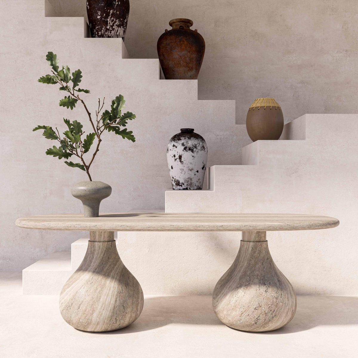 Smooch Faux Travertine Indoor / Outdoor 87" Oval Dining Table by TOV Furniture – photo 8 of 8