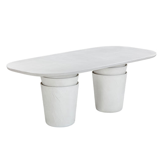 Margot 83" Light Grey Faux Plaster Indoor/Outdoor Concrete Oval Dining Table Light Grey by Tov Furniture
