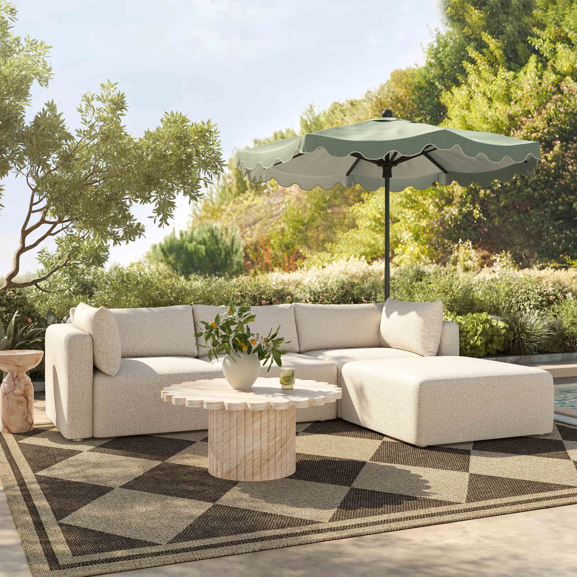 Hangover 4-Piece Cream Performance Fabric Outdoor Modular Sectional Cream by Tov Furniture