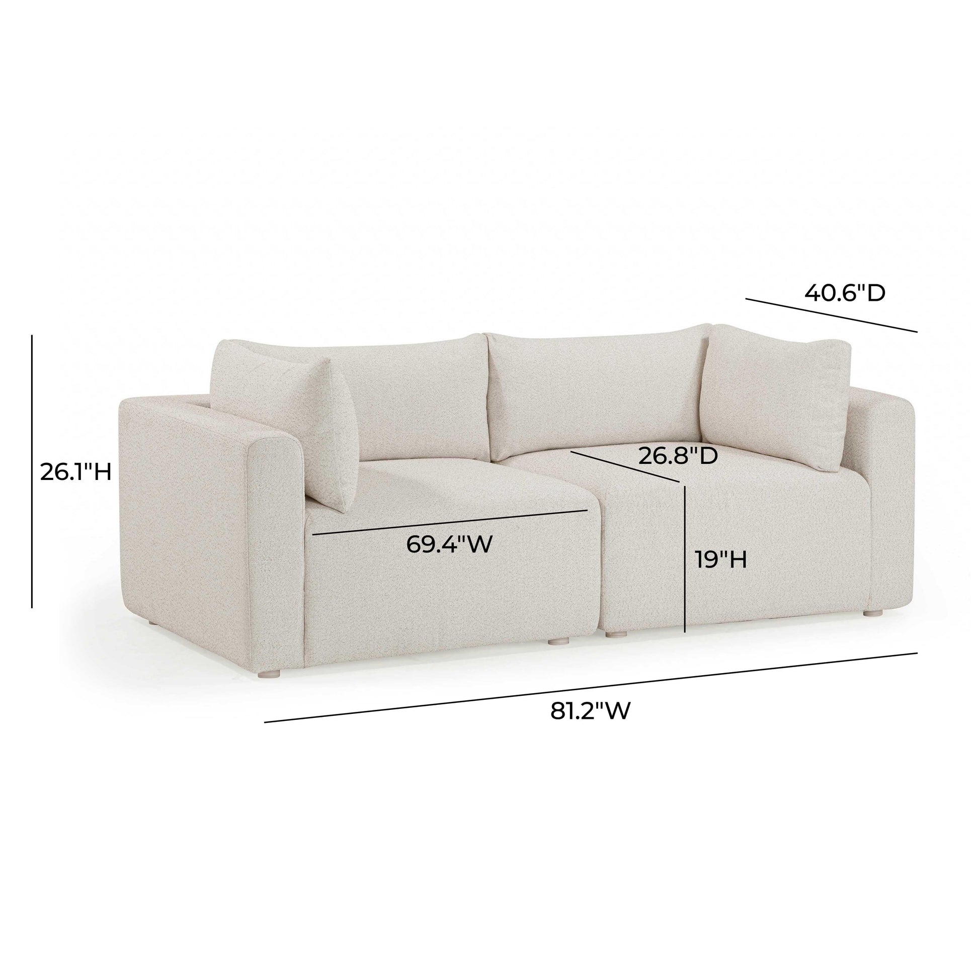 Hangover 81" Cream Performance Fabric Outdoor Modular Loveseat Cream by Tov Furniture