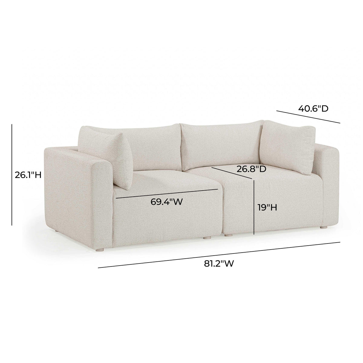 Hangover 81" Cream Performance Fabric Outdoor Modular Loveseat by TOV Furniture – photo 6 of 6