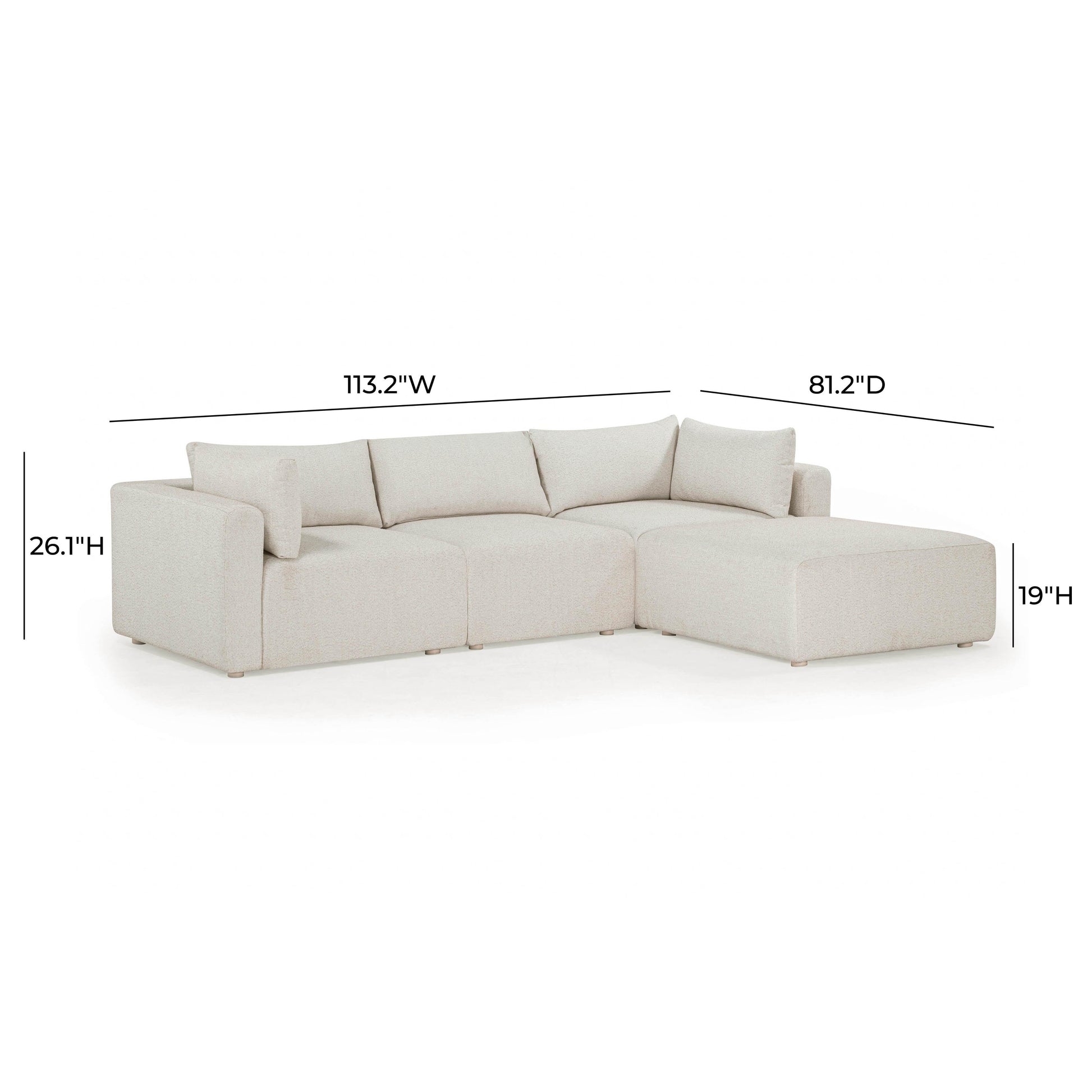 Hangover 4-Piece Cream Performance Fabric Outdoor Modular Sectional Cream by Tov Furniture