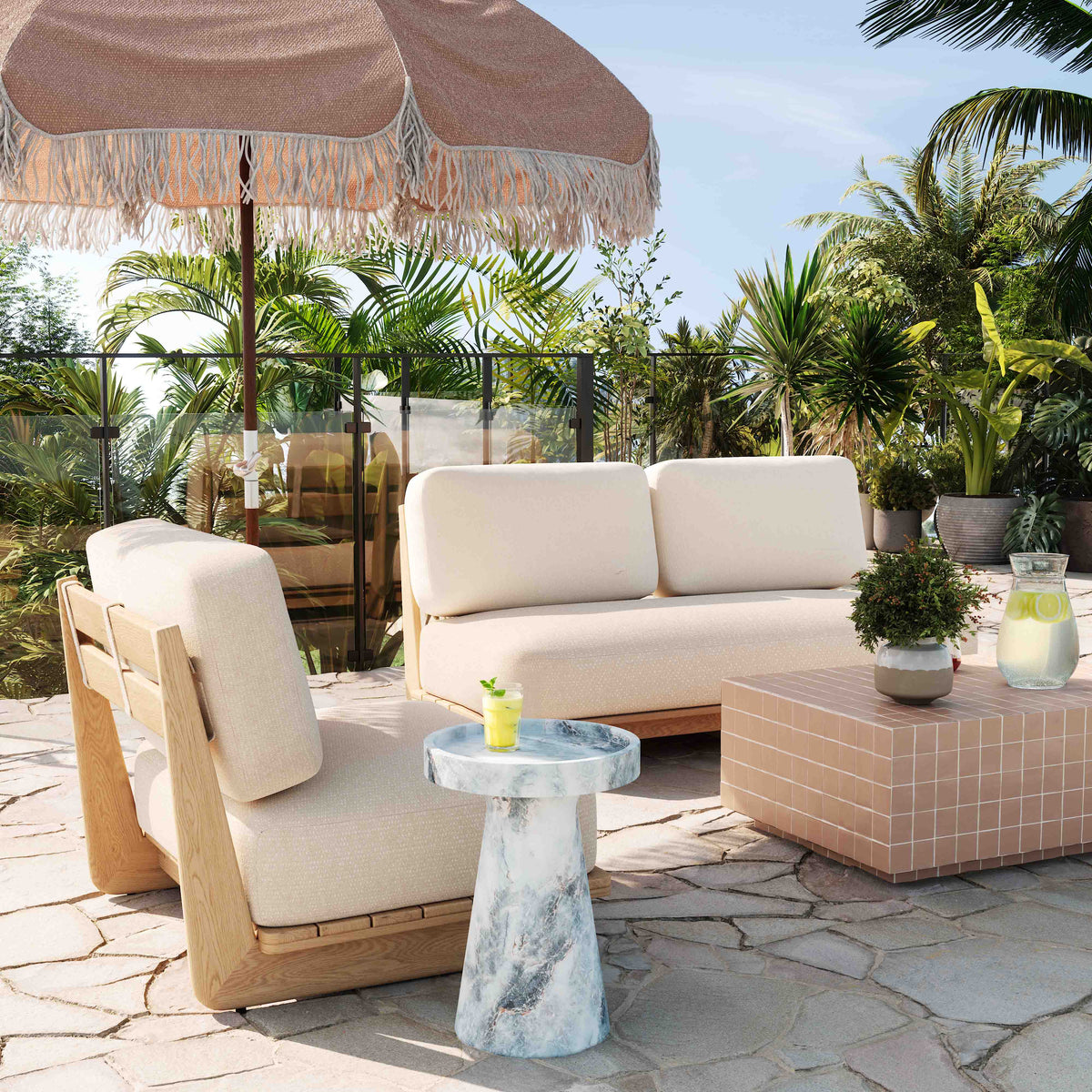 Reavan 67" Cream Performance Fabric Outdoor Lounge Sofa by TOV Furniture – photo 2 of 8
