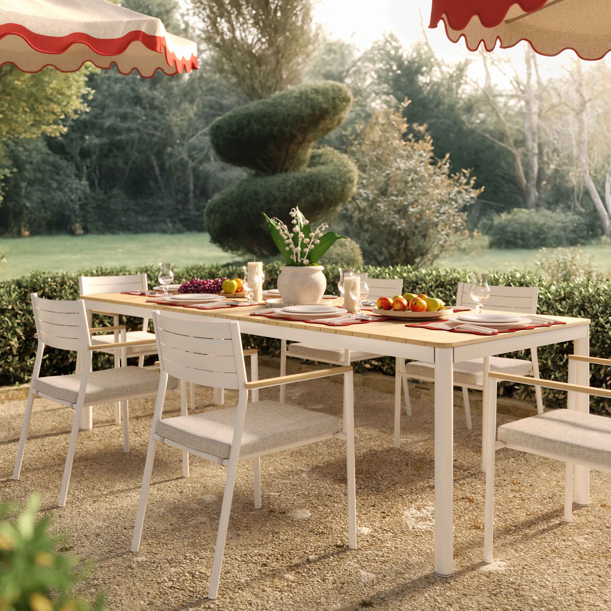 Sardinia 95" Light Teak Outdoor Rectangular Dining Table Cream, Light Teak by Tov Furniture