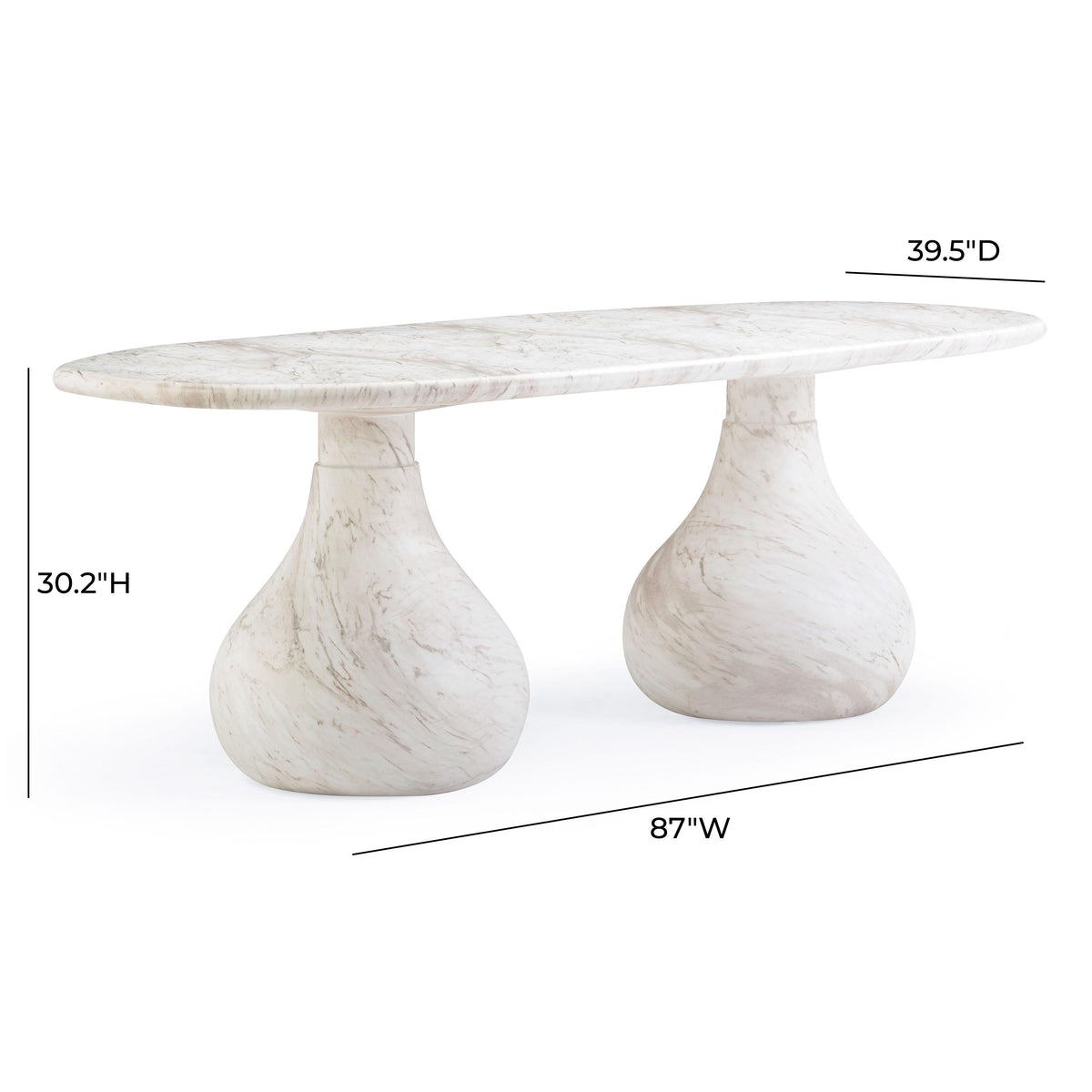 Smooch White Faux Marble Print Indoor / Outdoor 87" Oval Dining Table by TOV Furniture – photo 8 of 9