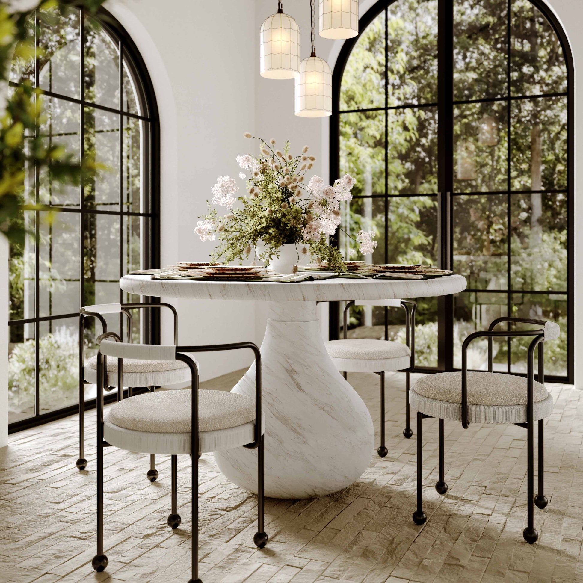 Smooch 47" Concrete Indoor/Outdoor Round Dining Table White Marble by Tov Furniture